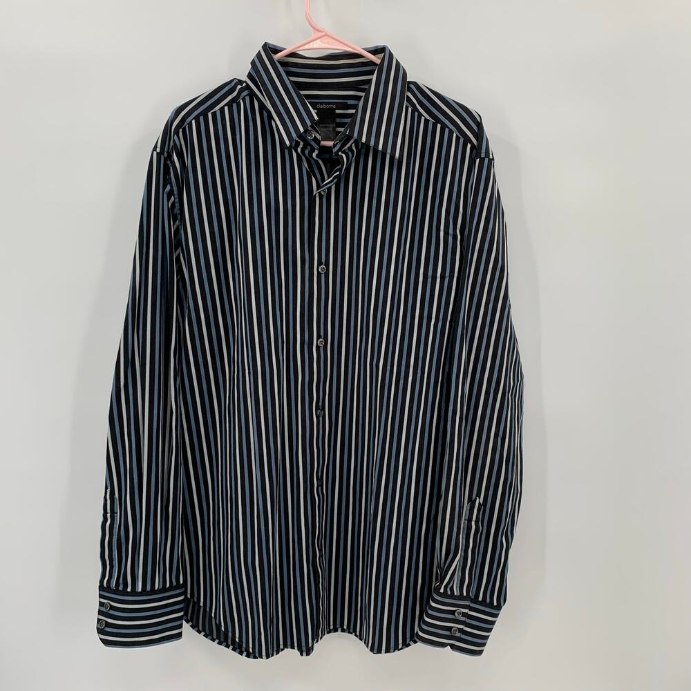 Claiborne Button Up Shirt Mens XL Modern Fit Striped Long Sleeve Casual Dressy